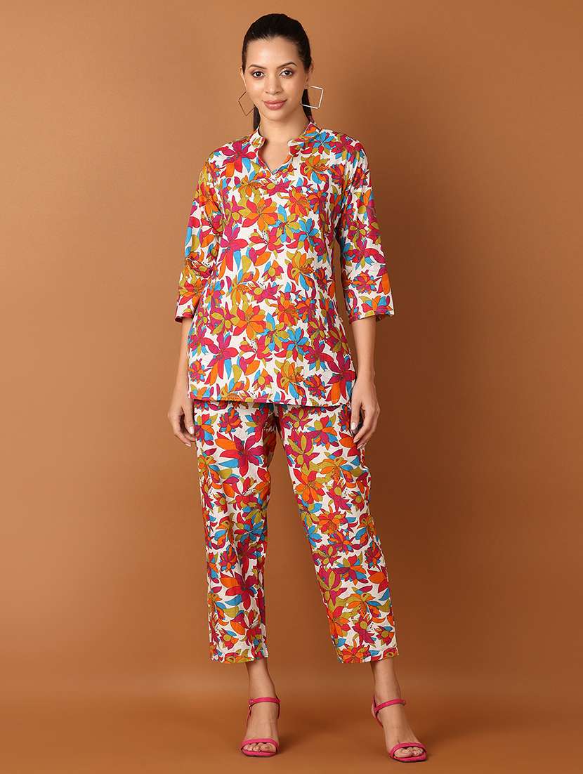 women floral shirt and trousers co-ords set