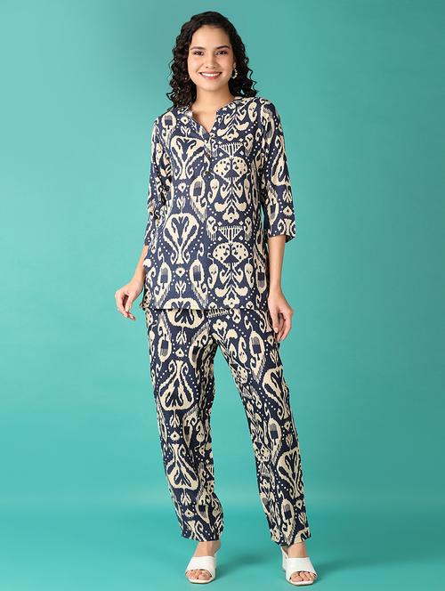 women navy blue printed co-ord sets - 21627456 - Standard Image - 0