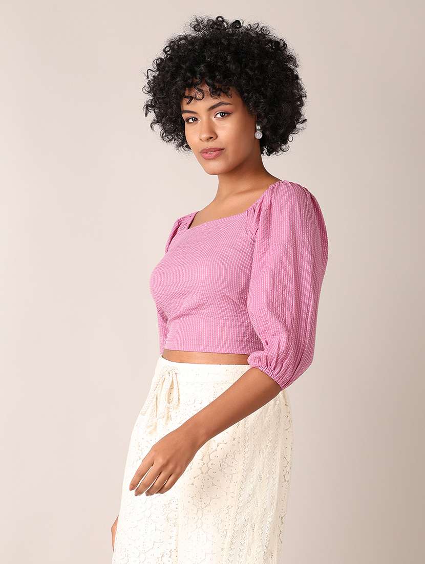 women lavender self design crop top - 21627466 -  Standard Image - 1