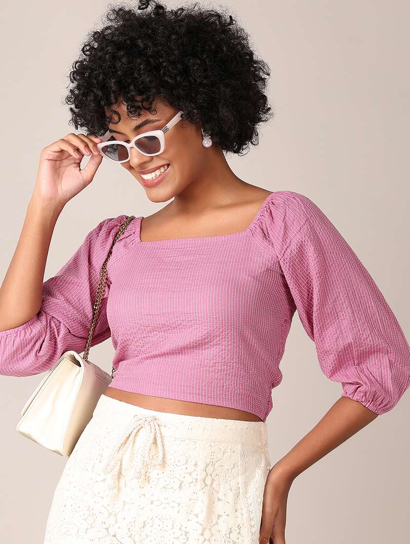 women lavender self design crop top - 21627466 -  Standard Image - 4