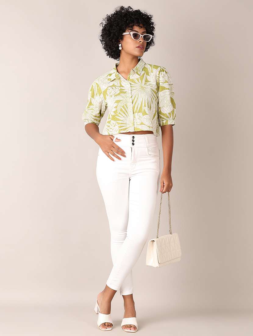 women lime floral short sleeve crop shirt - 21627469 -  Standard Image - 4