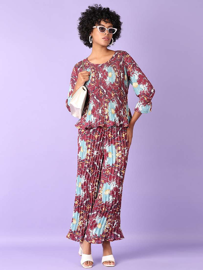 Women Maroon Top And Palazzo Co-ords Set - 21627500 -  Standard Image - 1