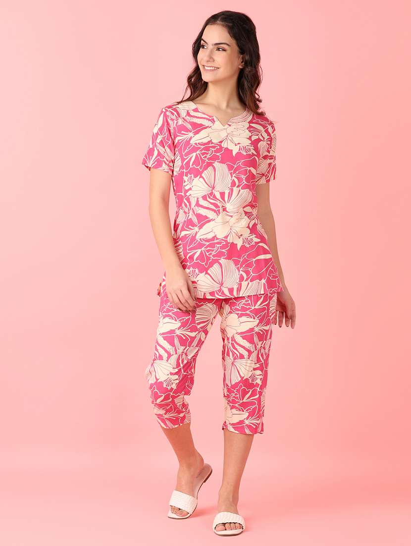 women pink floral printed nightwear set - 21627505 -  Standard Image - 1