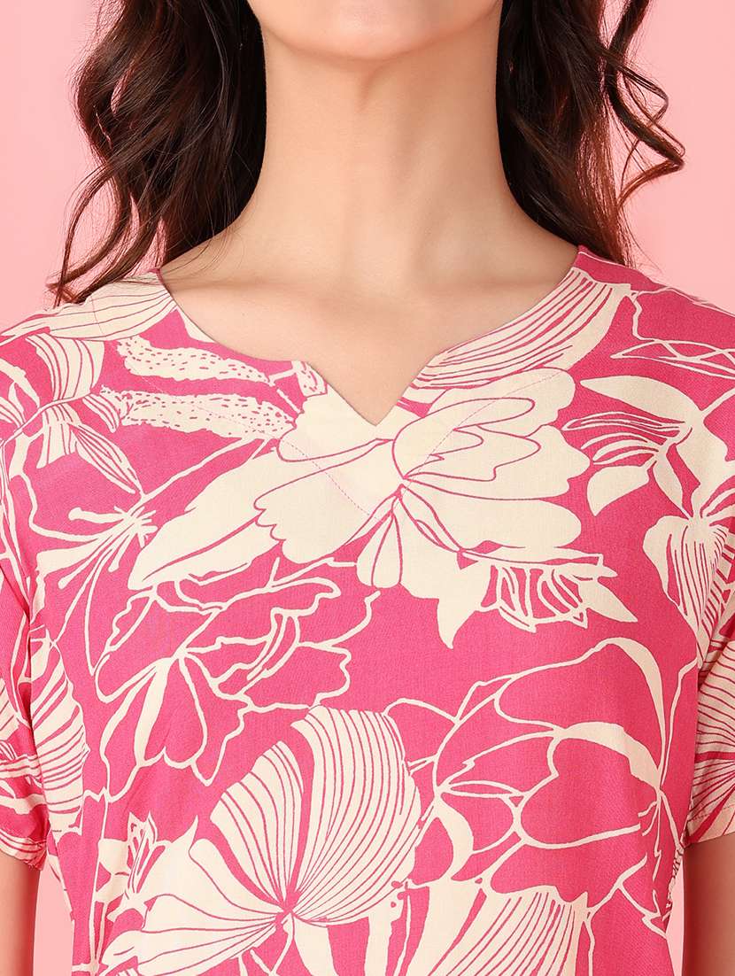women pink floral printed nightwear set - 21627505 -  Standard Image - 4