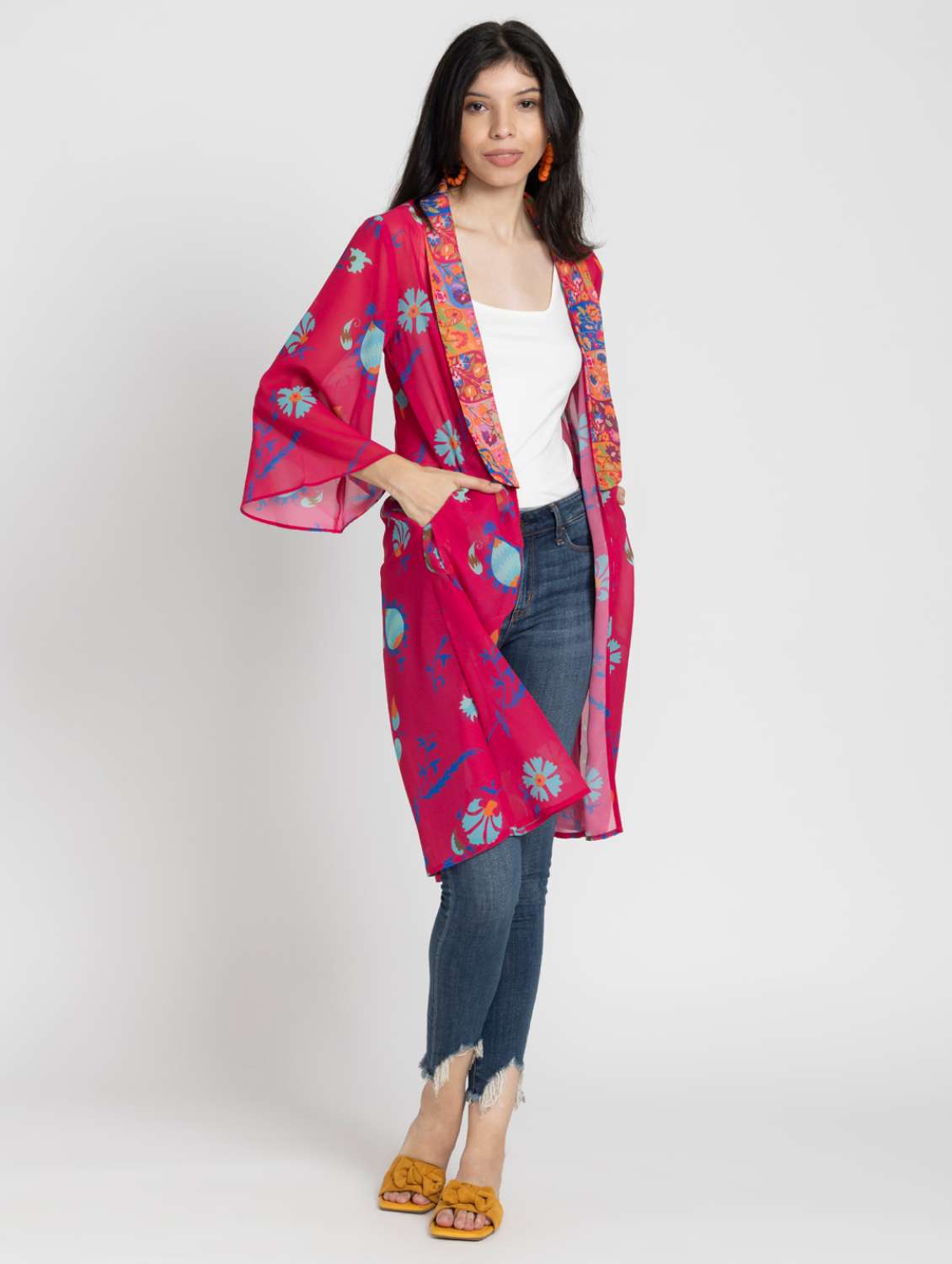 women pink printed long shrug - 21627545 -  Standard Image - 1