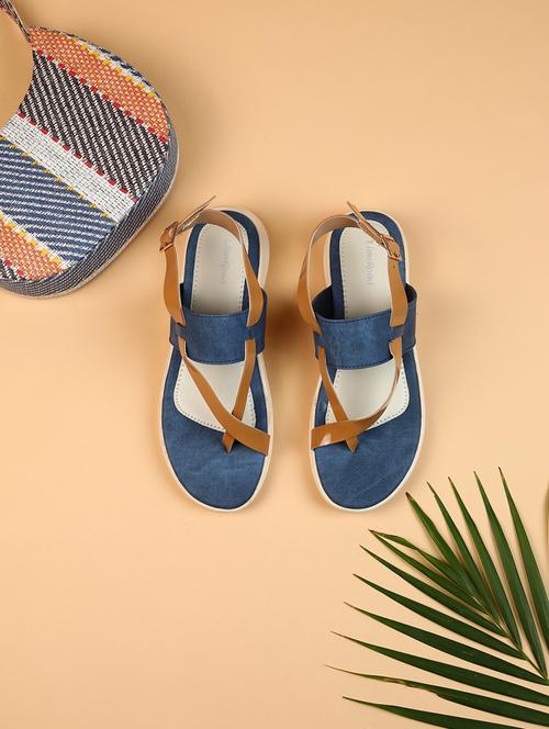 women blue solid one toe back strap sandal - 21627630 - Standard Image - 0