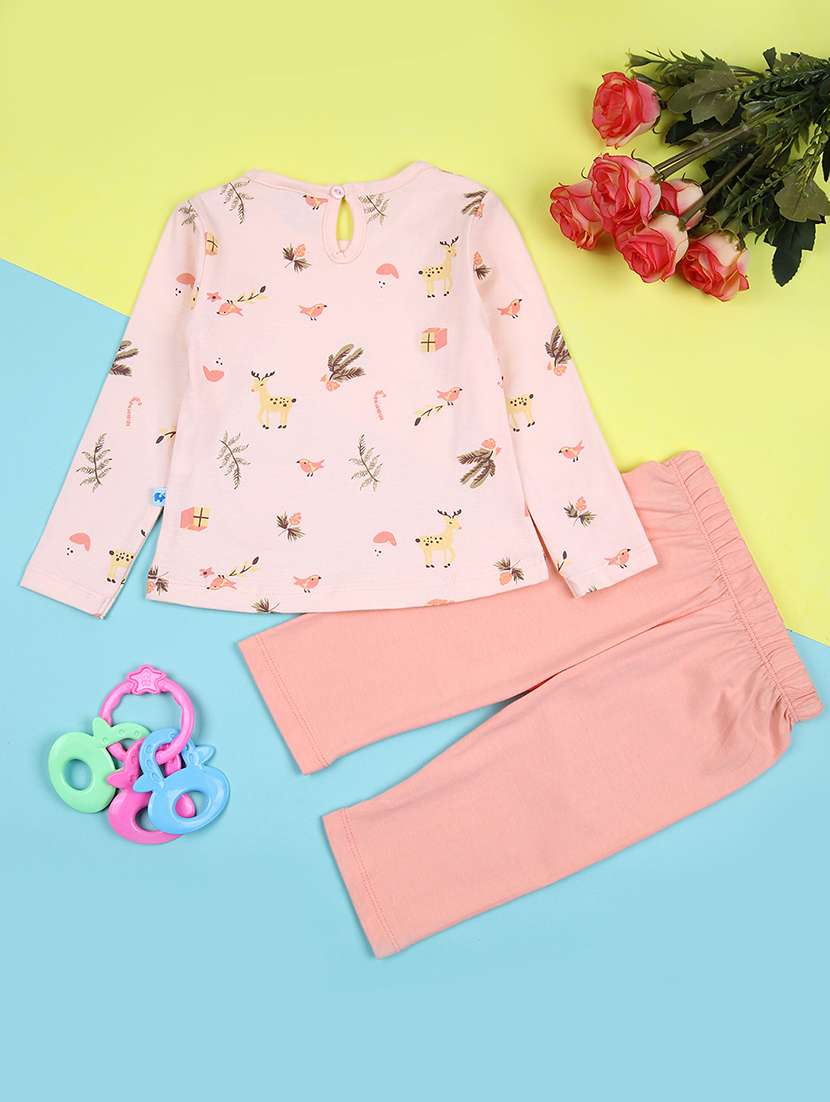 girls peach printed full length sets - 21627636 - Standard Image - 1