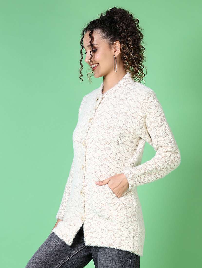 women self design long sleeve cardigan - 21627650 -  Standard Image - 1