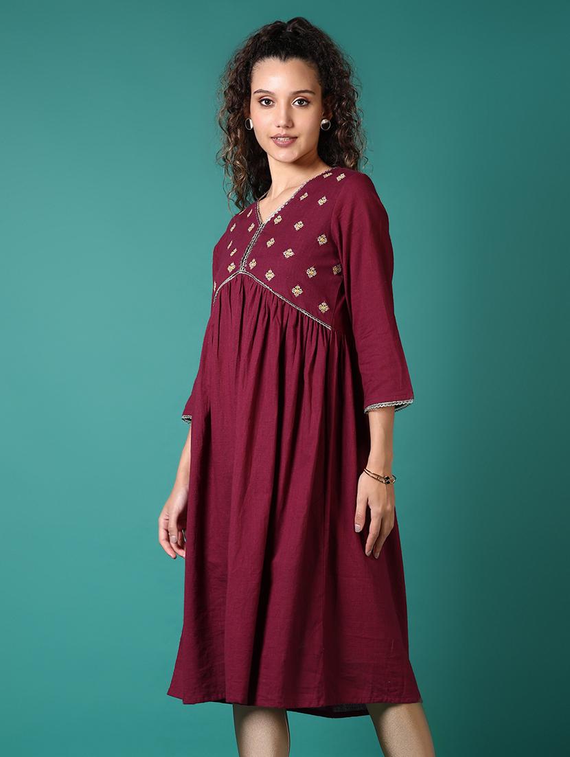 women embroidered three quarter sleeve a-line kurta - 21627653 -  Standard Image - 1