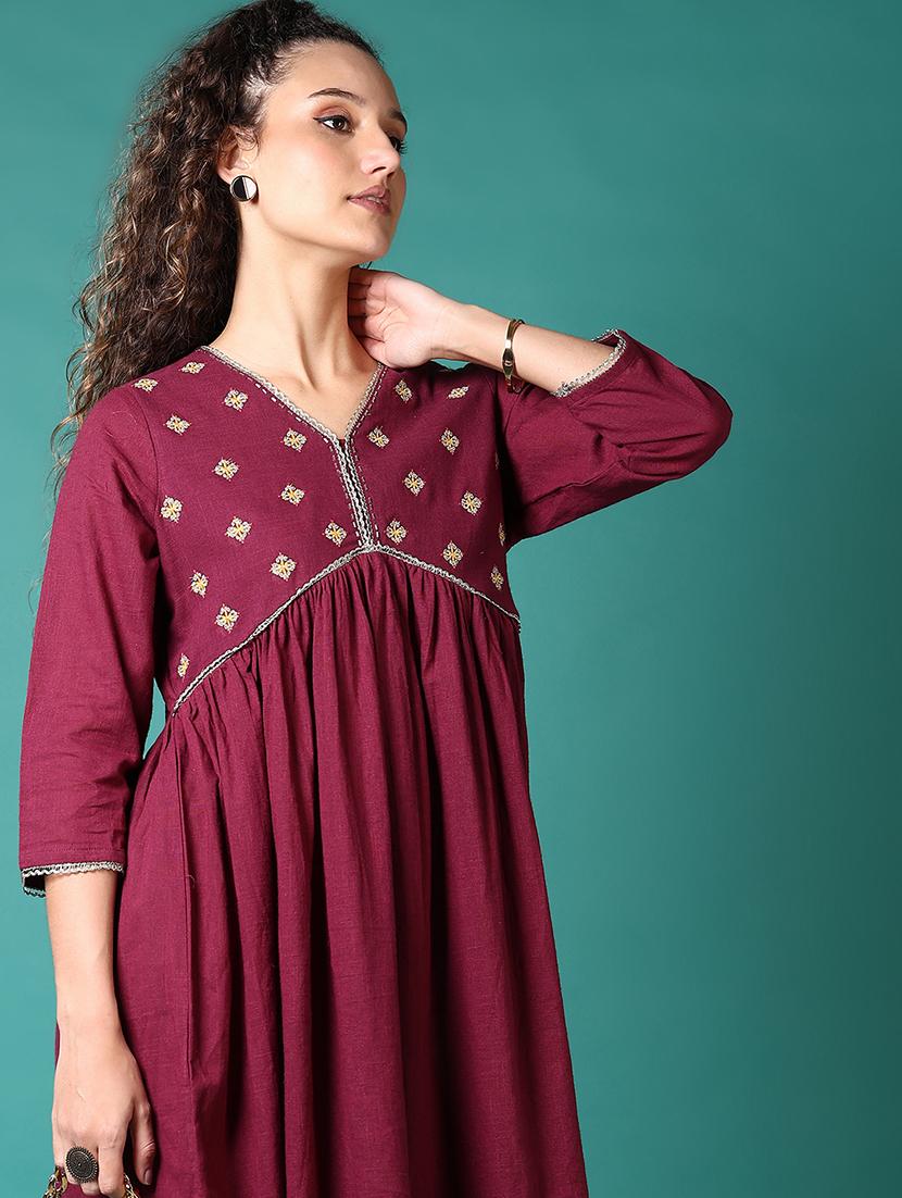 women embroidered three quarter sleeve a-line kurta - 21627653 - Standard Image - 4
