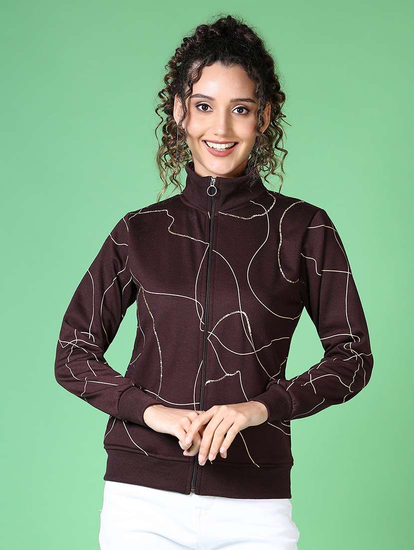 women all over print stand collar sweatshirt