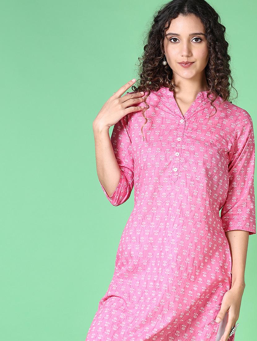 women floral mandarin neck straight kurta - 21627696 - Standard Image - 4