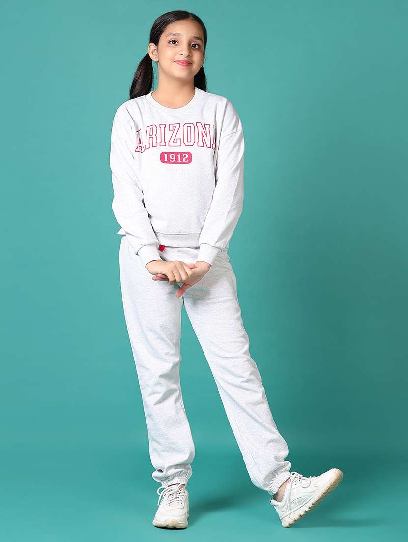 girls typography print sweatshirt & joggers full length sets - 21627706 -  Standard Image - 1