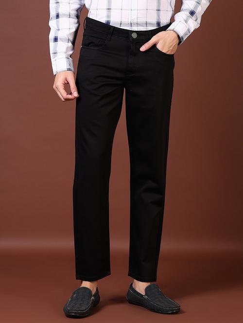 men solid mid rise flat front casual trouser - 21627729 - Standard Image - 0