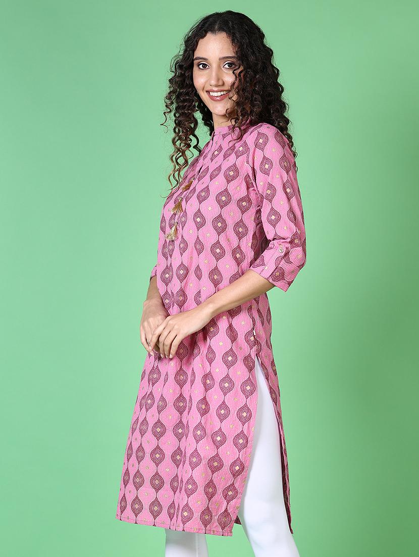 women printed mandarin neck straight kurta - 21627795 - Standard Image - 1