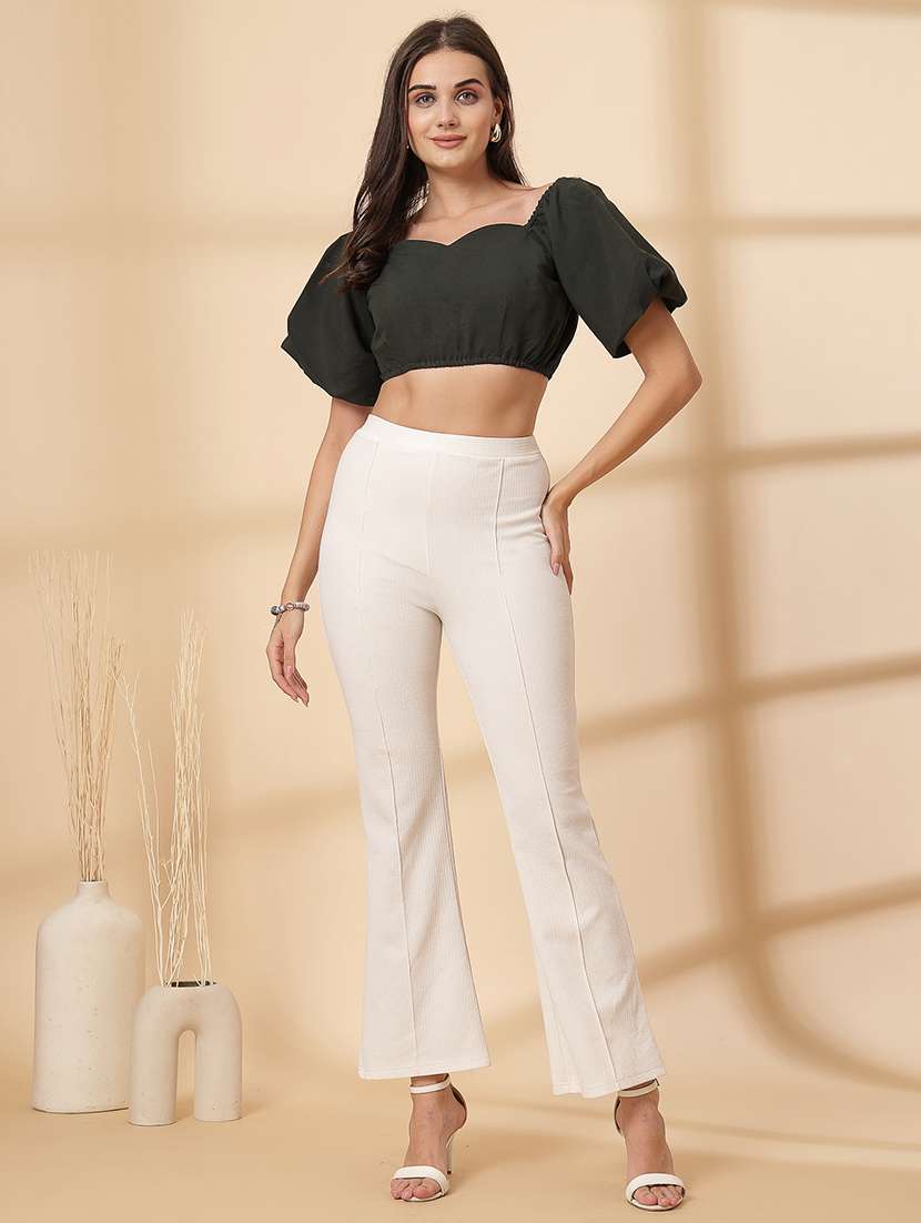 women solid puff sleeve crop top - 21628376 -  Standard Image - 4