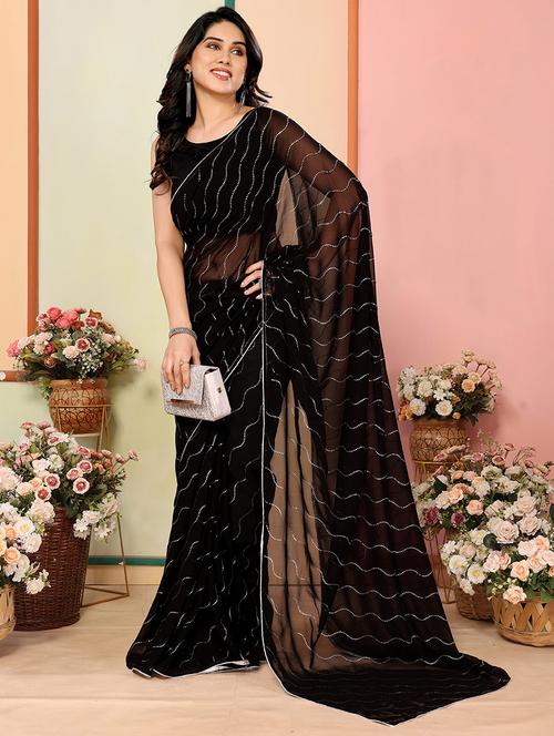 women solid with work embellished saree with blouse - 21628443 - Standard Image - 0