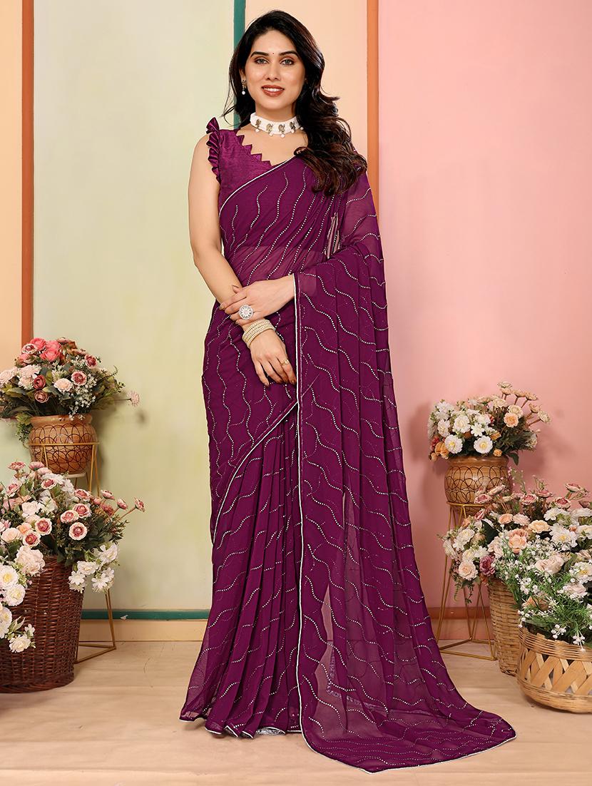 women solid with work embellished saree with blouse - 21628446 -  Zoom Image - 0