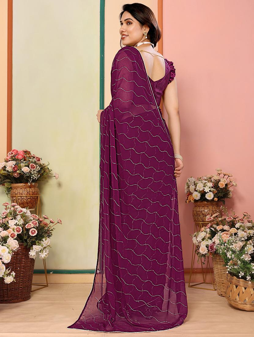women solid with work embellished saree with blouse - 21628446 -  Standard Image - 1