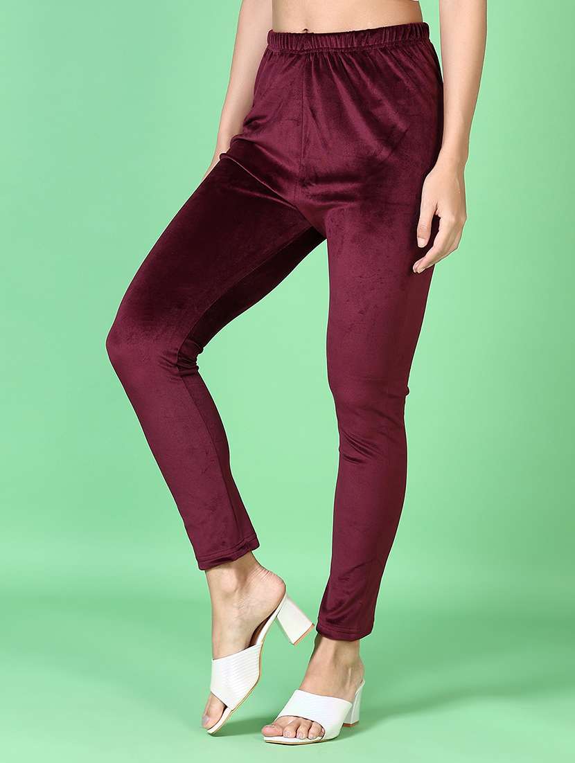 women maroon solid full length legging - 21628471 -  Standard Image - 1