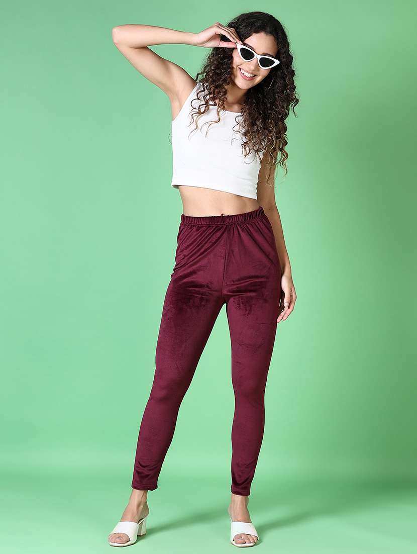women maroon solid full length legging - 21628471 -  Standard Image - 4