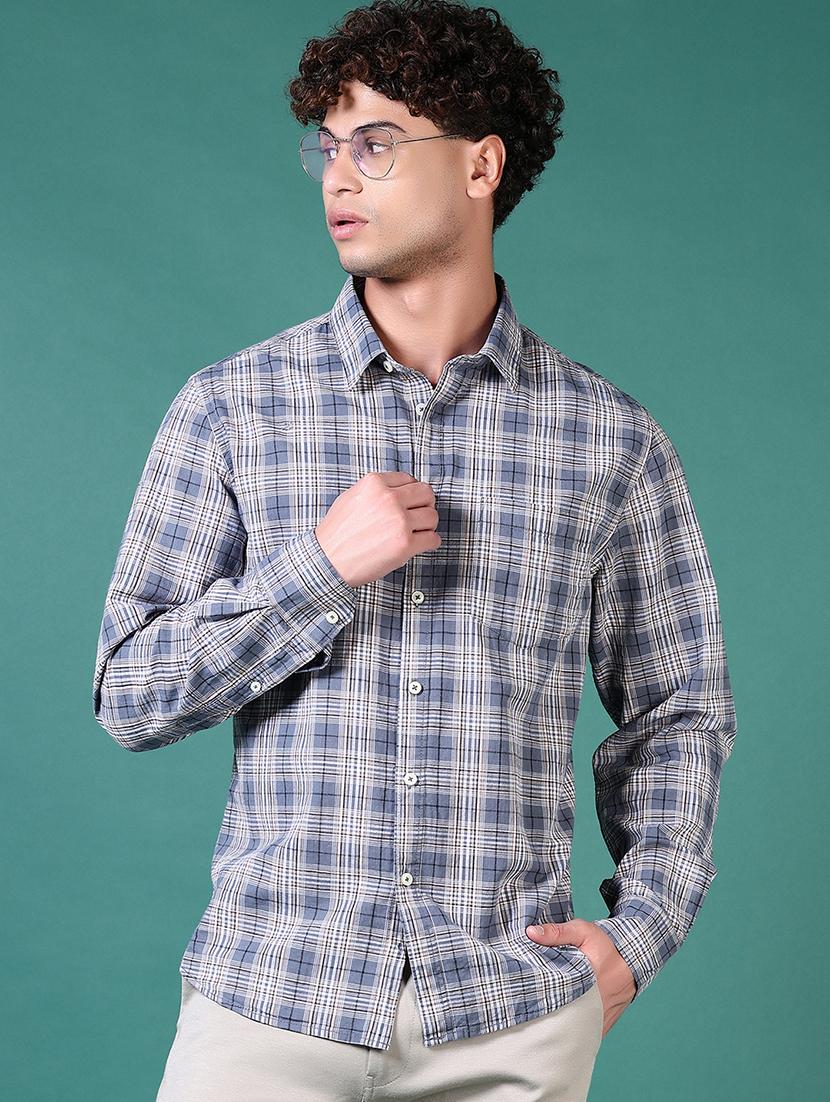 men checkered long sleeve casual shirt - 21628478 - Standard Image - 1