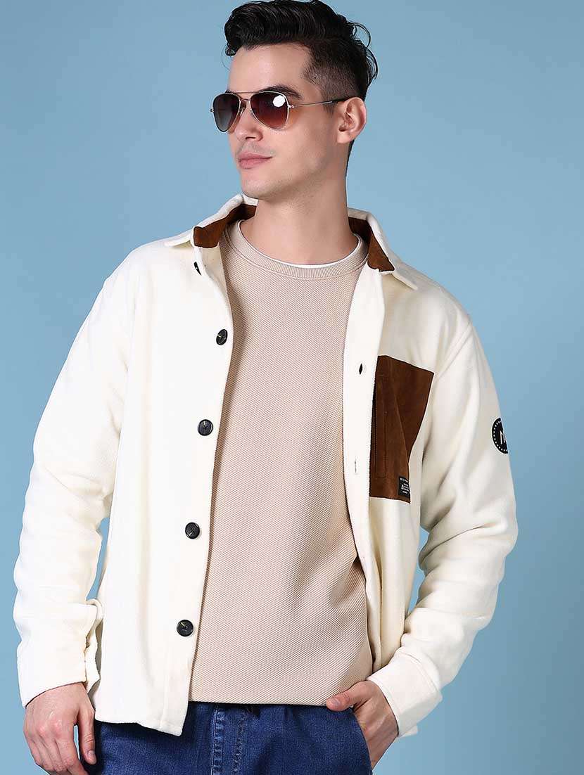 men color block long sleeve shacket - 21628491 -  Standard Image - 1