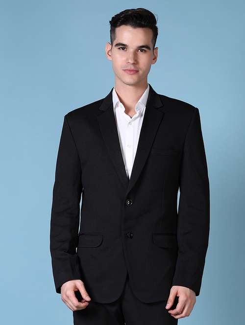 black solid single breasted formal blazer