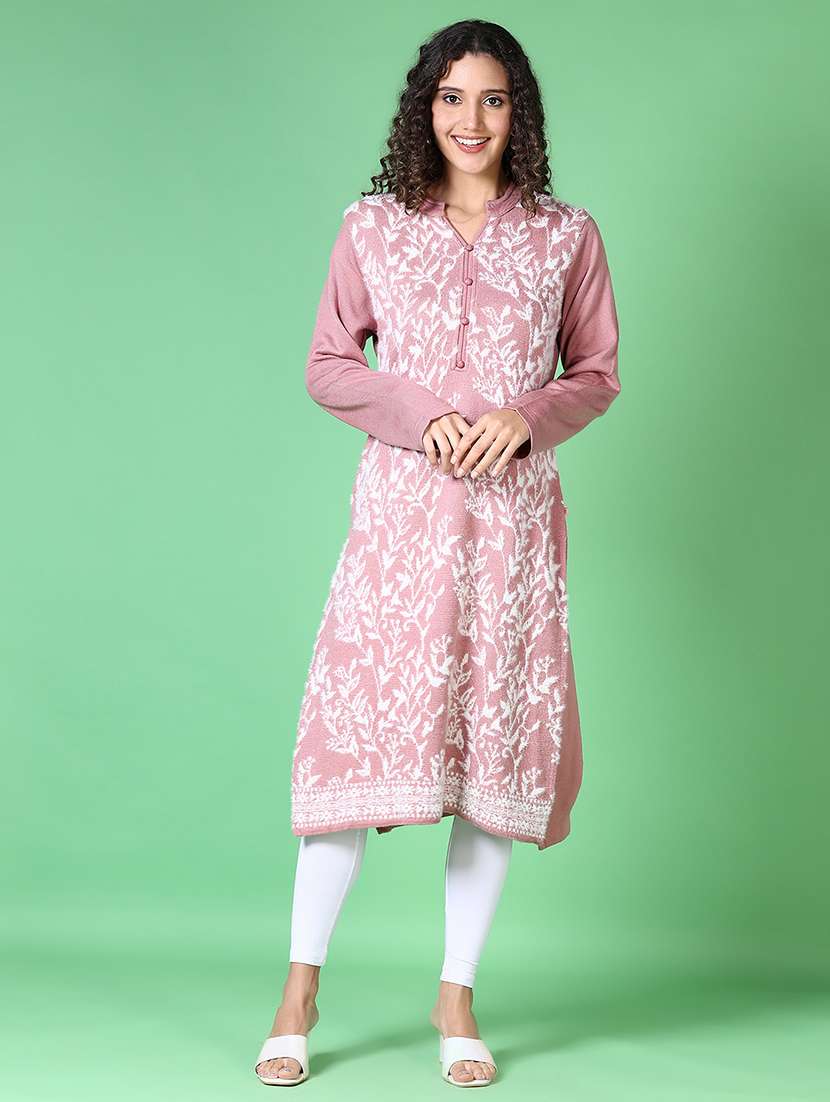women self design long sleeve kurta - 21628503 -  Standard Image - 1