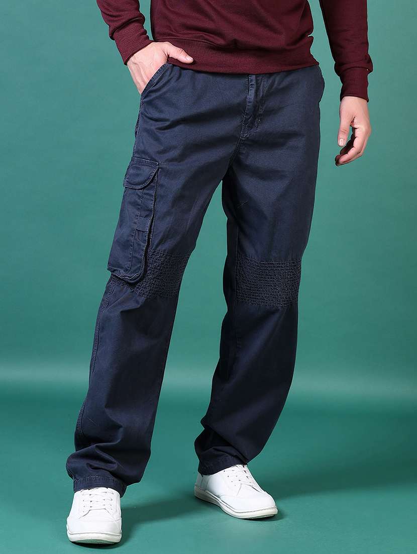 men blue solid cargo