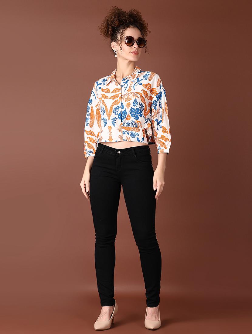 women printed three quarter sleeve crop top - 21628514 - Standard Image - 4
