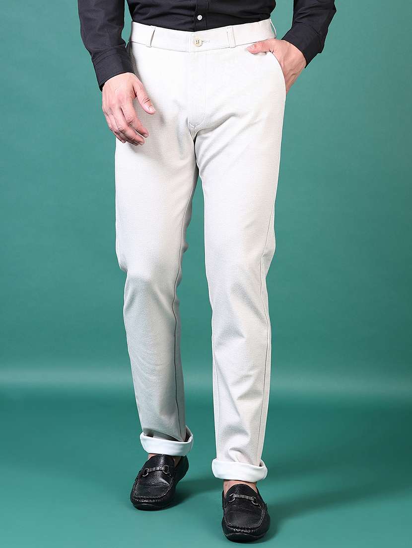 men solid flat front casual trouser - 21628613 -  Standard Image - 1