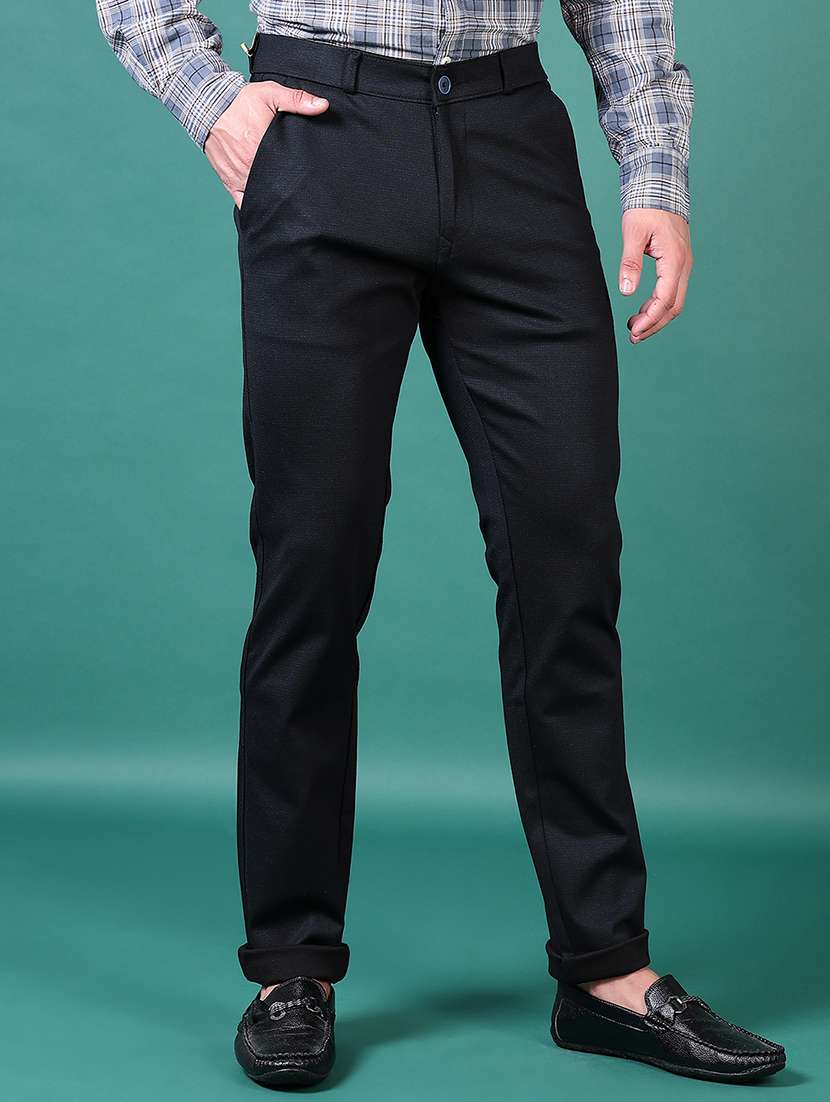 men solid flat front casual trouser - 21628614 -  Standard Image - 1