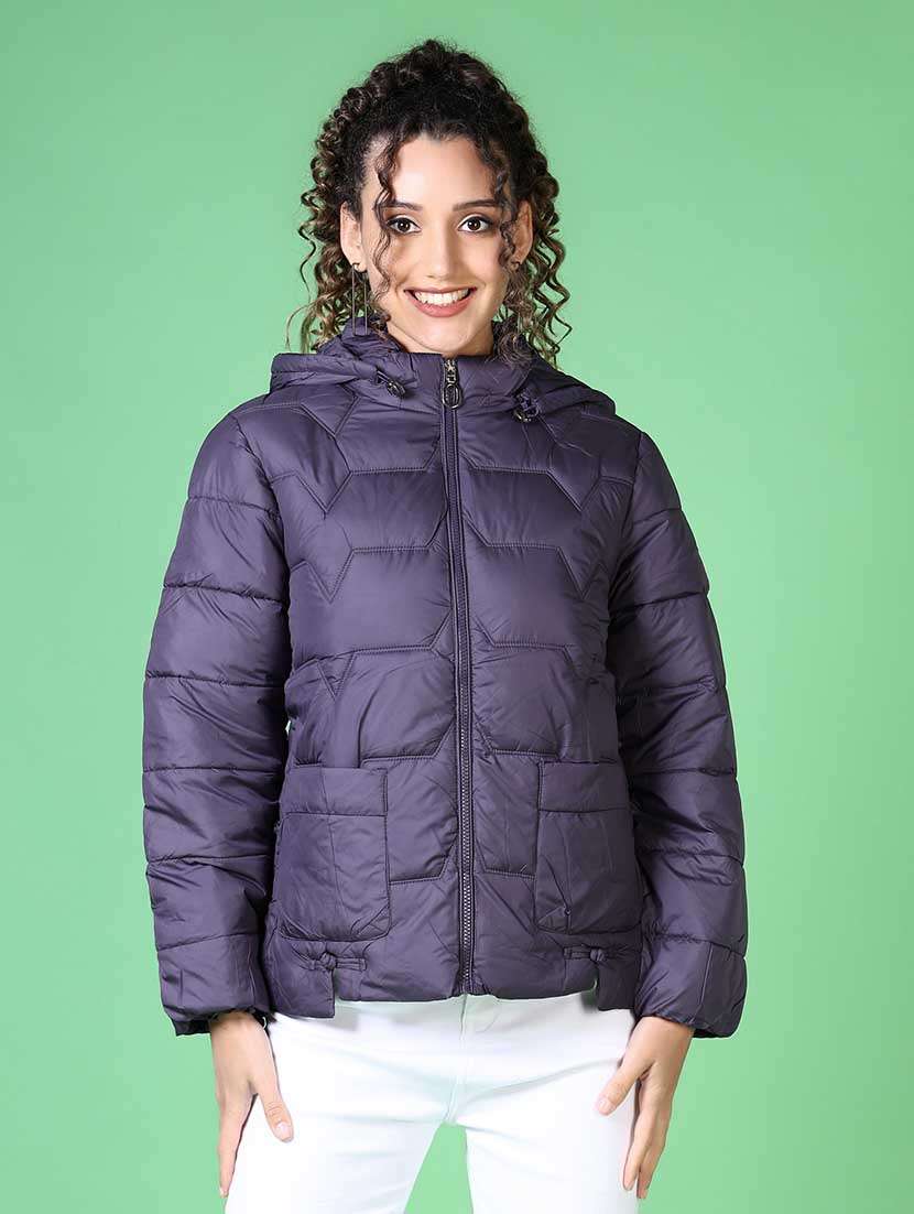 women solid long sleeve quilted jacket