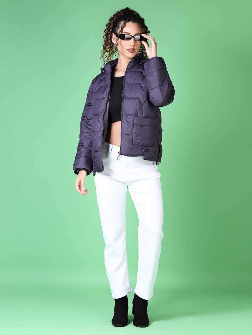 women solid long sleeve quilted jacket - 21628794 -  Standard Image - 4