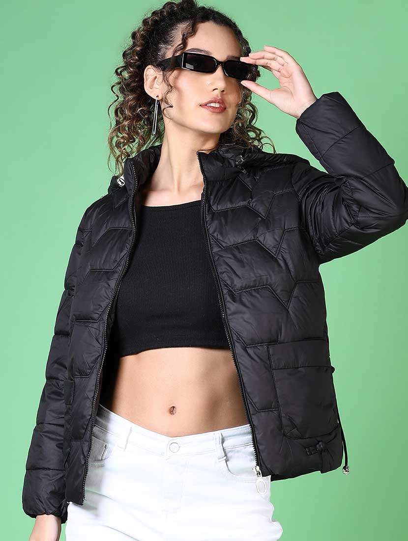 women solid long sleeve quilted jacket - 21628799 -  Standard Image - 1