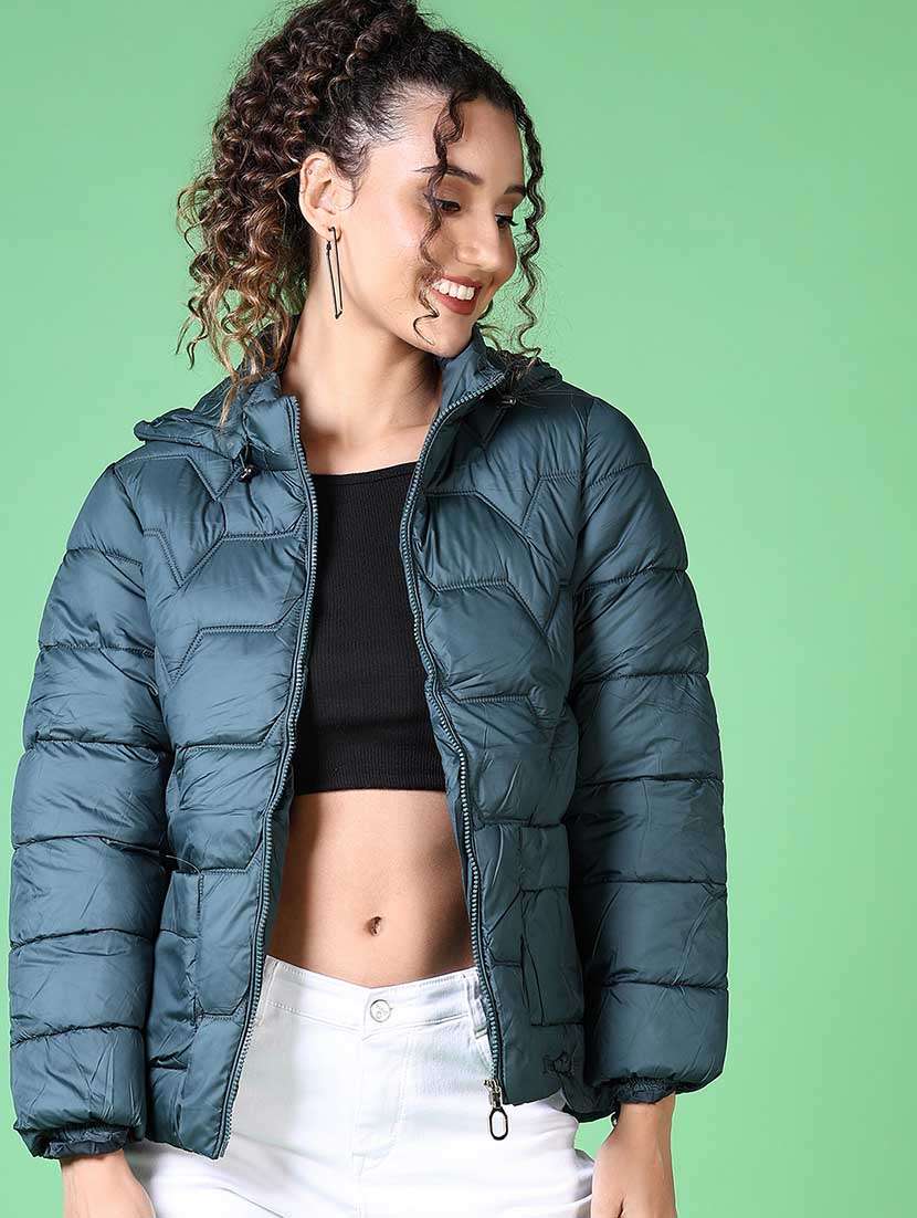 women solid long sleeve quilted jacket - 21628800 -  Standard Image - 1