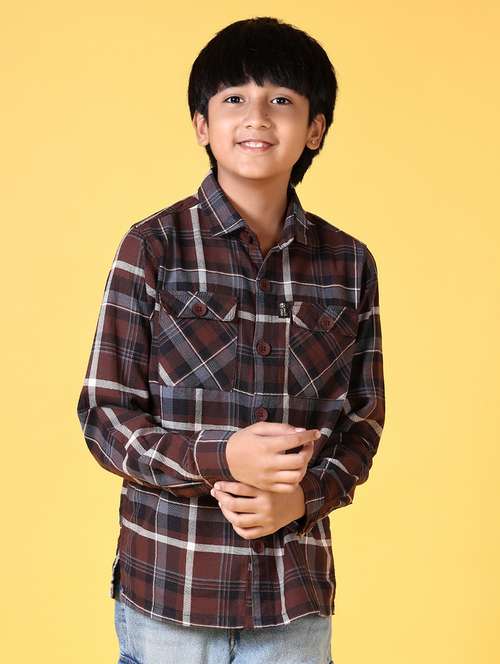 boys checkered long sleeve casual shirt - 21628961 - Standard Image - 0