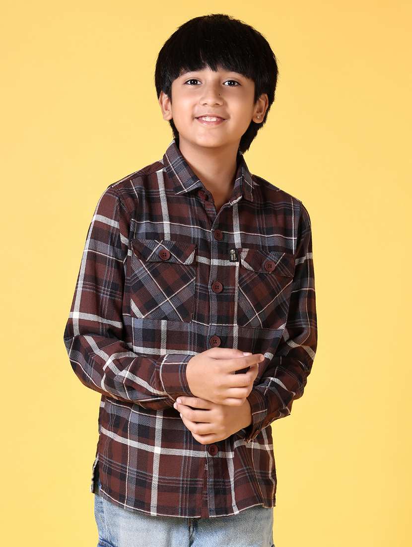 boys checkered long sleeve casual shirt - 21628961 - Zoom Image - 0