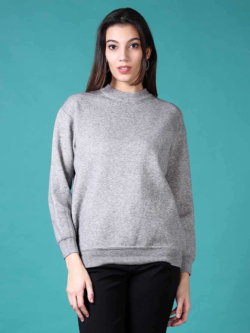women solid long sleeves pullover
