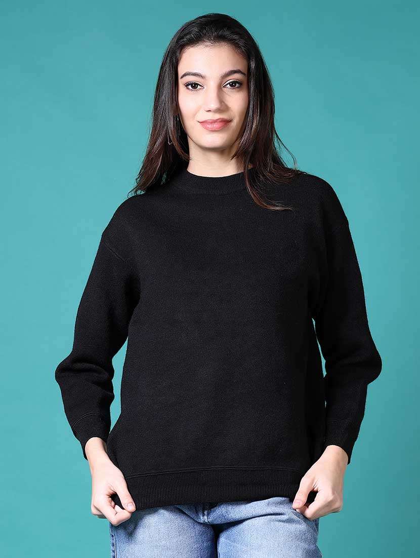 women solid long sleeves pullover