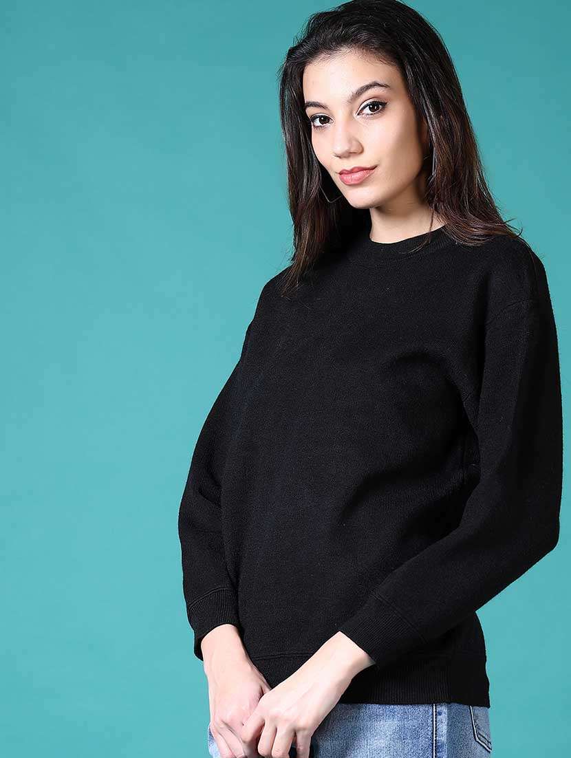 women solid long sleeves pullover - 21629005 -  Standard Image - 1