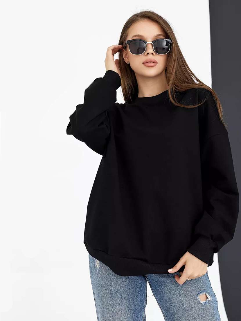 women plain oversized long sleeve sweatshirt
