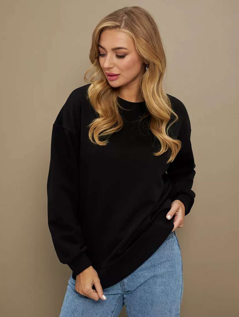 women plain oversized long sleeve sweatshirt
