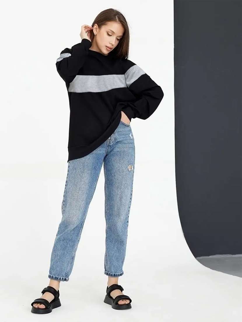 women color block oversized long sleeve sweatshirt - 21629426 -  Standard Image - 1