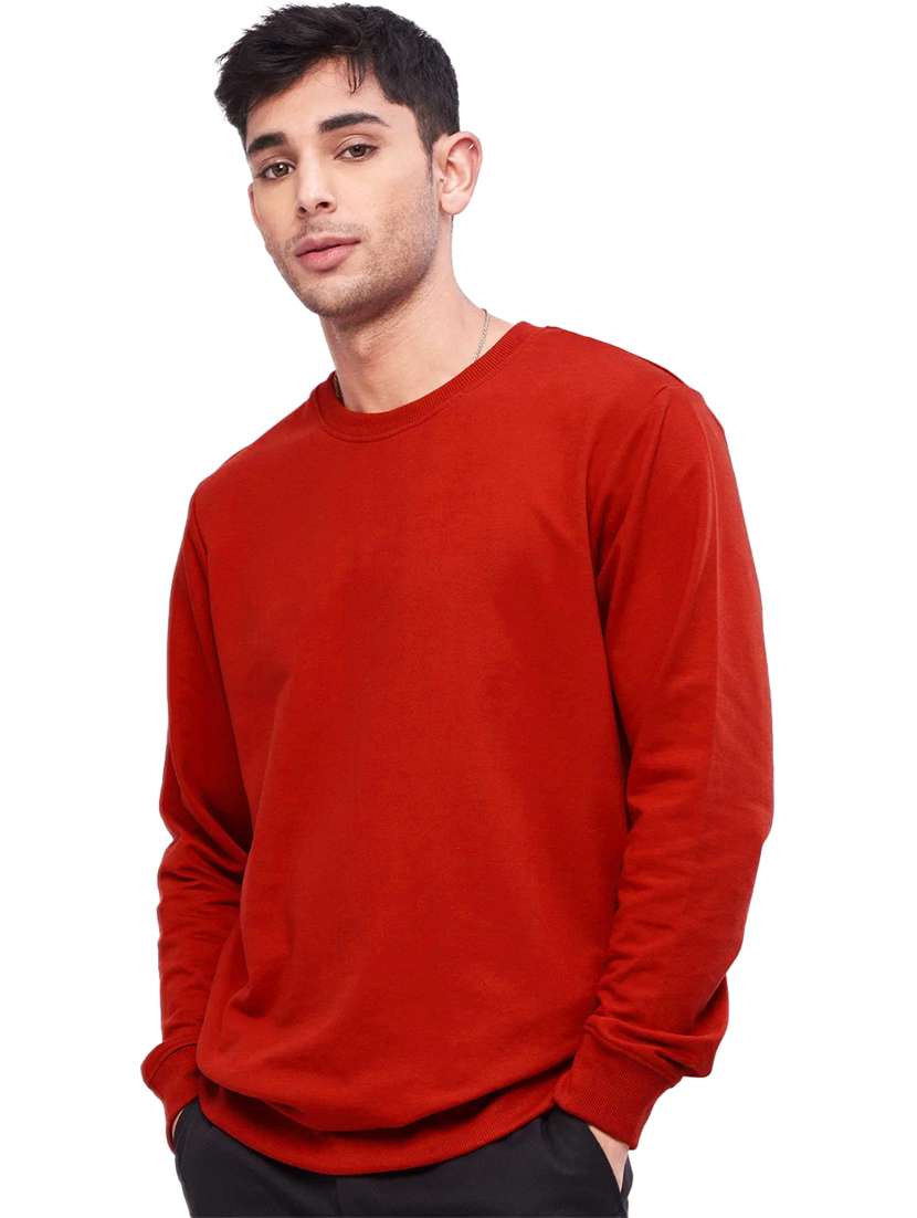 men round neck plain long sleeve sweatshirt