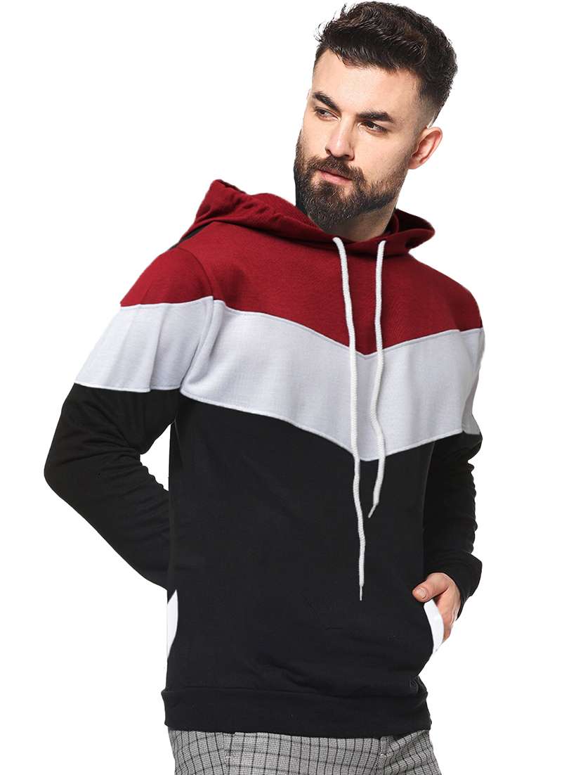 men hood neck color block long sleeve sweatshirt - 21629510 -  Standard Image - 1