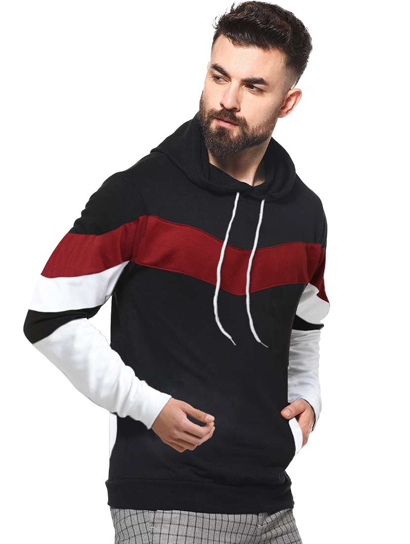 men hood neck color block long sleeve sweatshirt - 21629515 -  Standard Image - 1