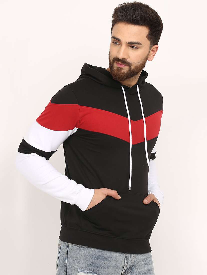 men hood neck color block long sleeve sweatshirt - 21629517 -  Standard Image - 1