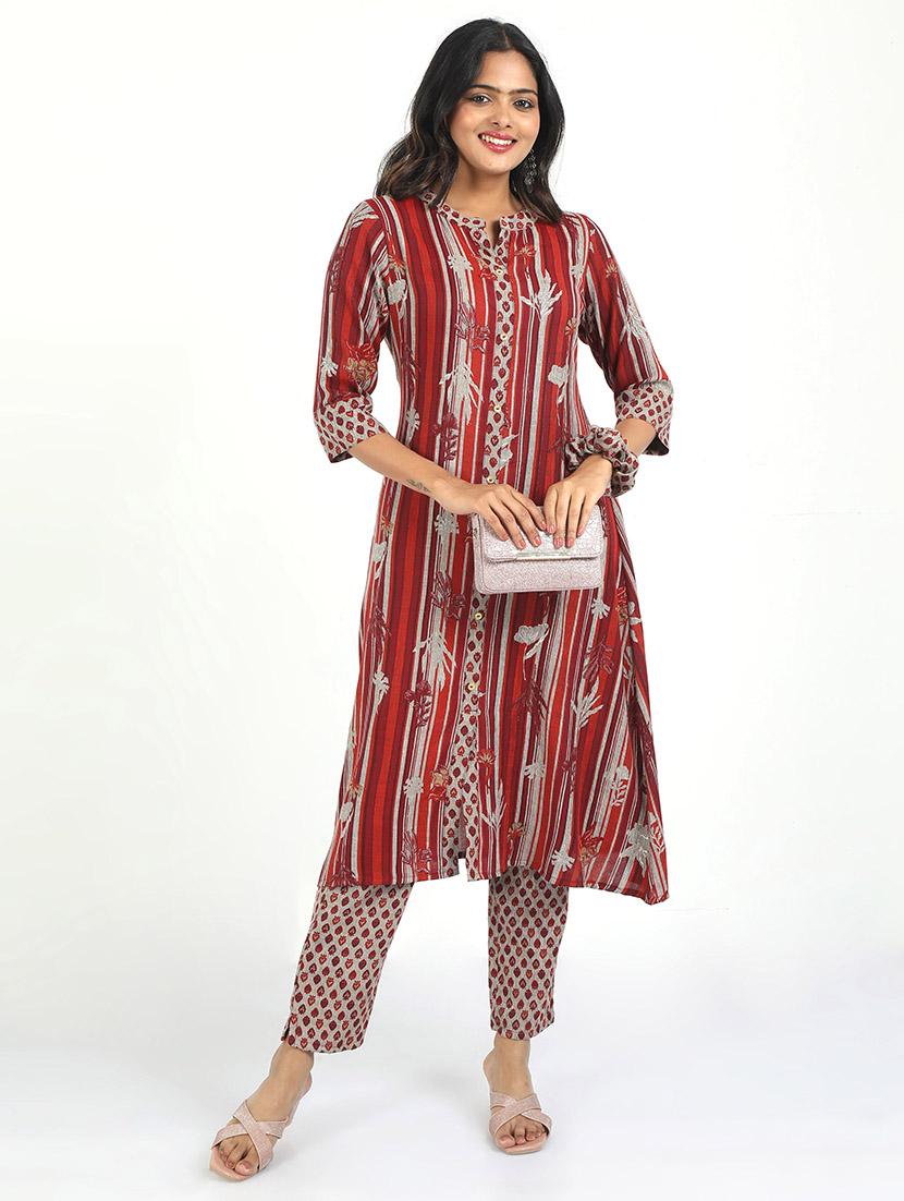 women printed three quarter sleeve kurta pant set - 21629586 - Standard Image - 1